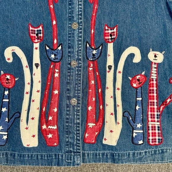 New Directions Vintage Women’s Denim Cat Lady Patriotic Sleeveless top Size M - Picture 7 of 13
